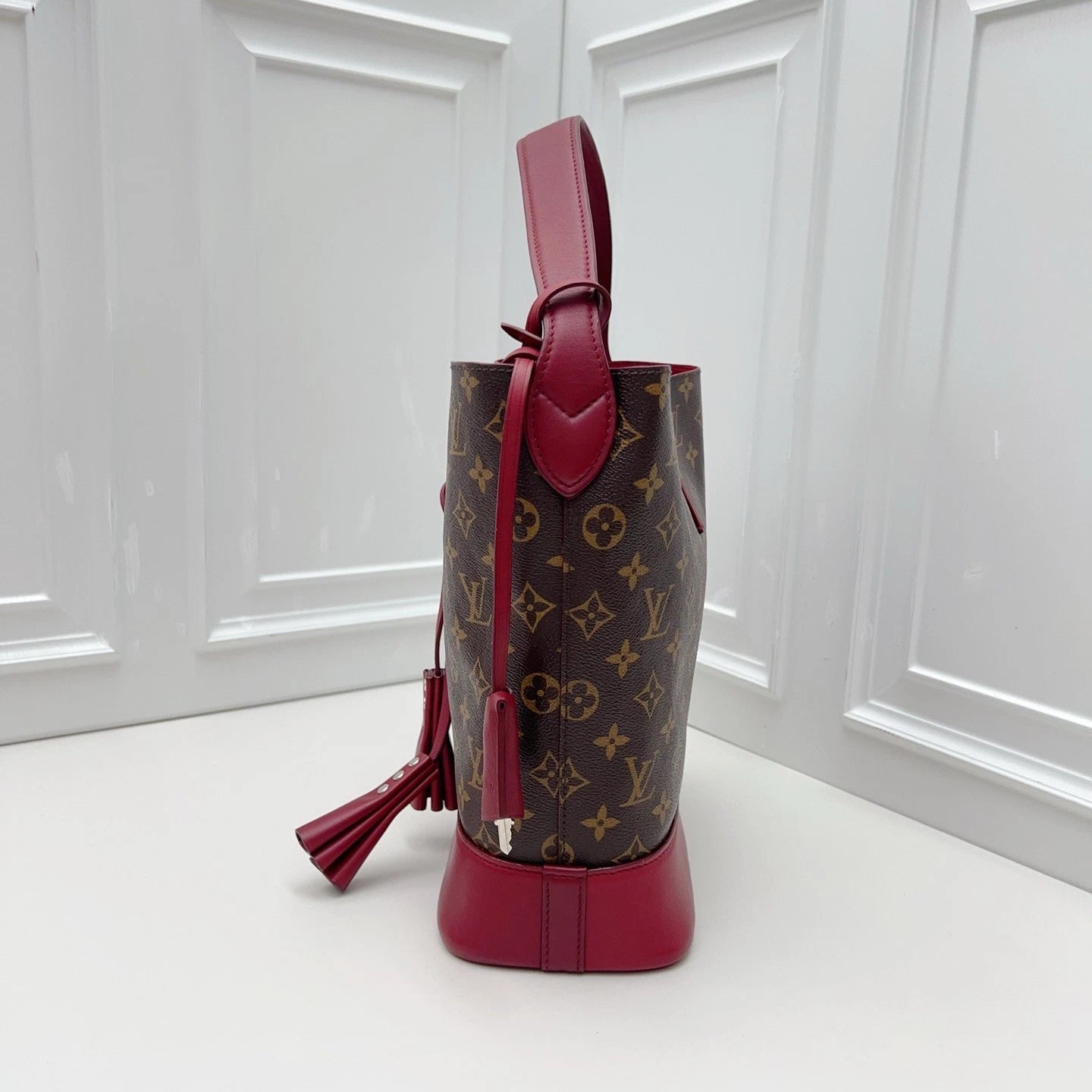 Louis Vuitton Bucket Monogram Canvas Top Handle Crossbody Bag Brown Women