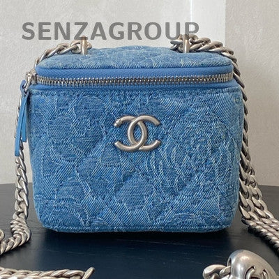 Chanel Blue Mini BOX Heart Chain Crossbody Bag Silver Hardware