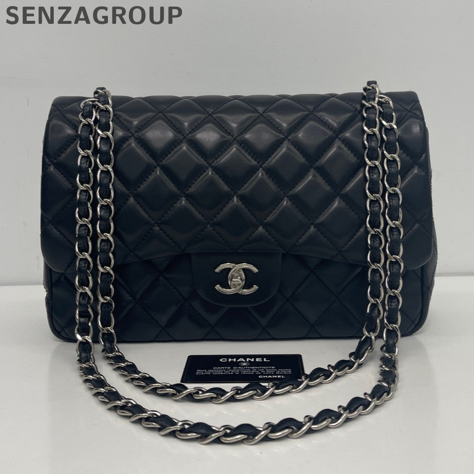 Chanel Black Silver Lambskin CF Jumbo Chain Shoulder Crossbody Bag