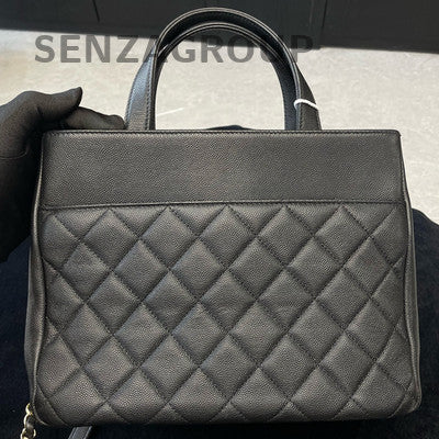 Chanel Black Quilted Calfskin Tote Bag with Gold Chain Strap