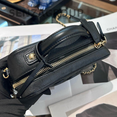 Chanel Black Gold Camera Bag Calfskin Shoulder Crossbody Quilted Classic