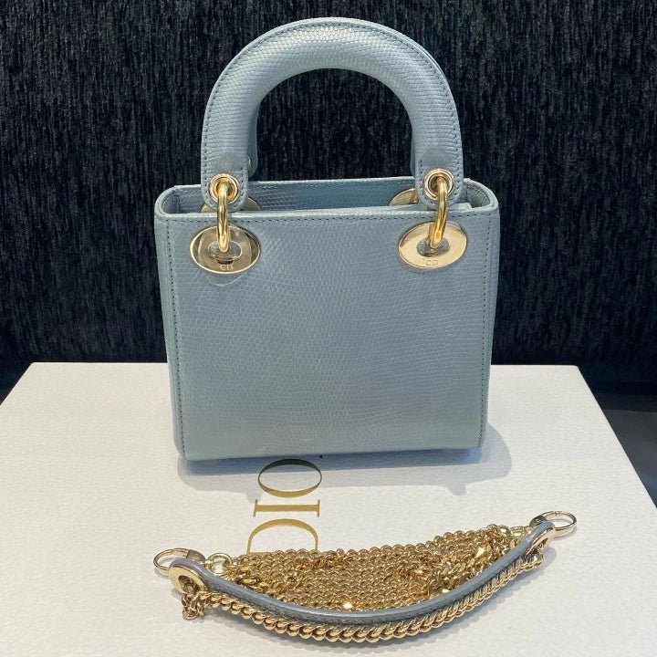 Dior Lady Dior Gold Gray Crossbody Top Handle Excellent