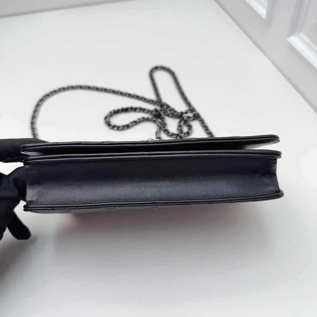 CHANEL Woc Lambskin Chain Shoulder bag Black Silver Women Crossbody