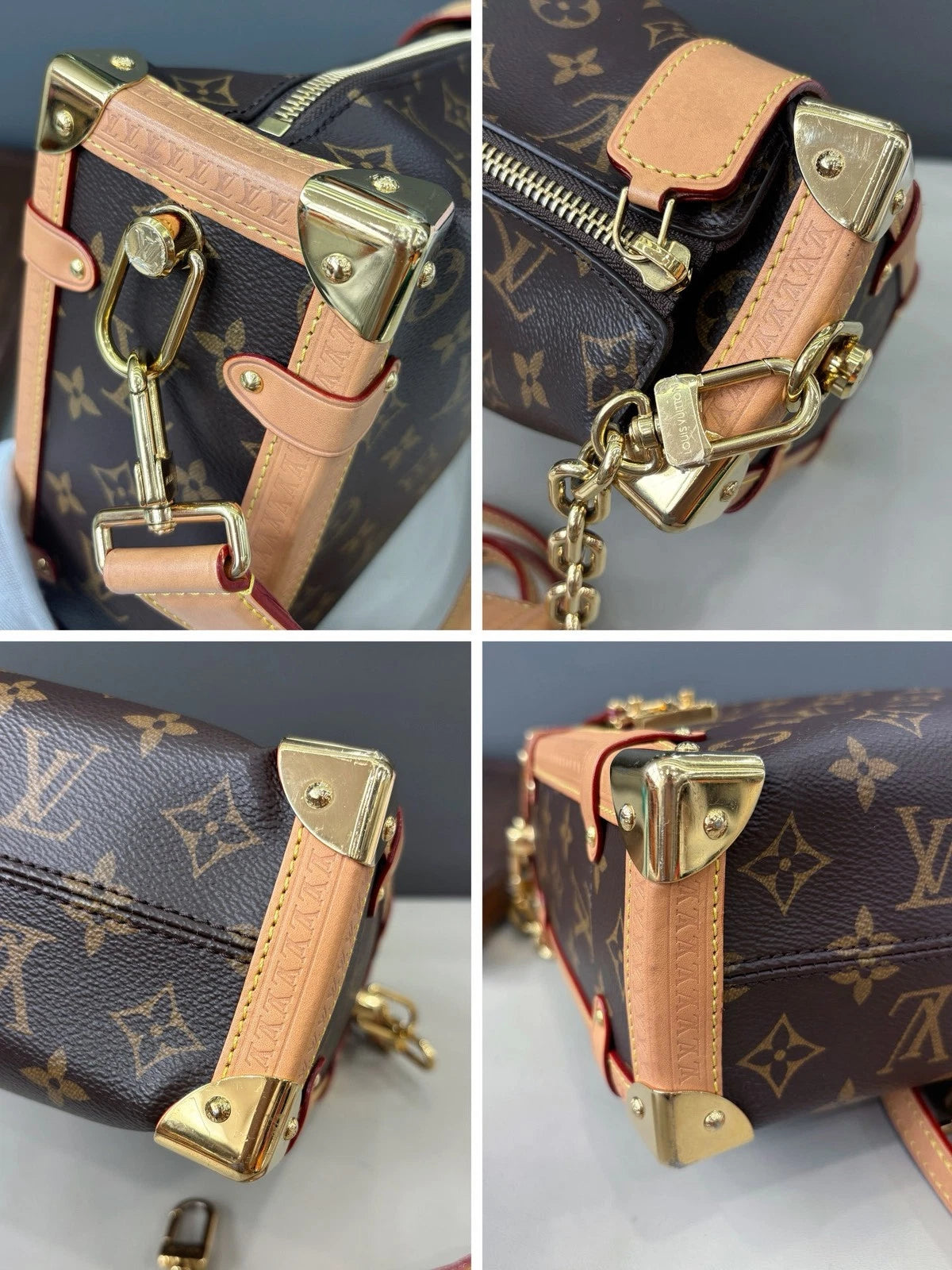 Chip Version Louis Vuitton Side Trunk GM Monogram Canvas Handbag Crossbody Gold