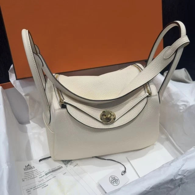 Hermes Lindy26 Top Handle Bag Shoulder Bag White Gold Women Fashion Classic D