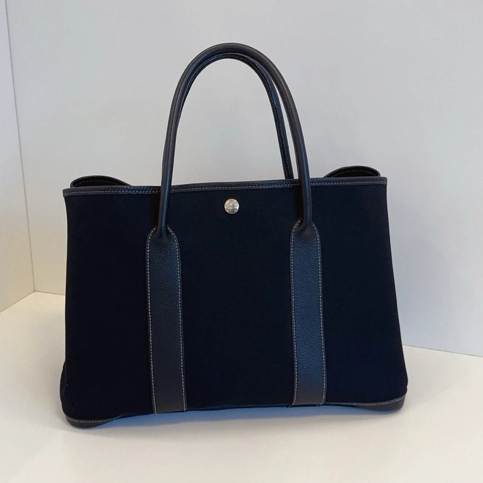 Hermes Garden Party36 Tote Top Handle Shoulder Bag Black Silver Women Classic