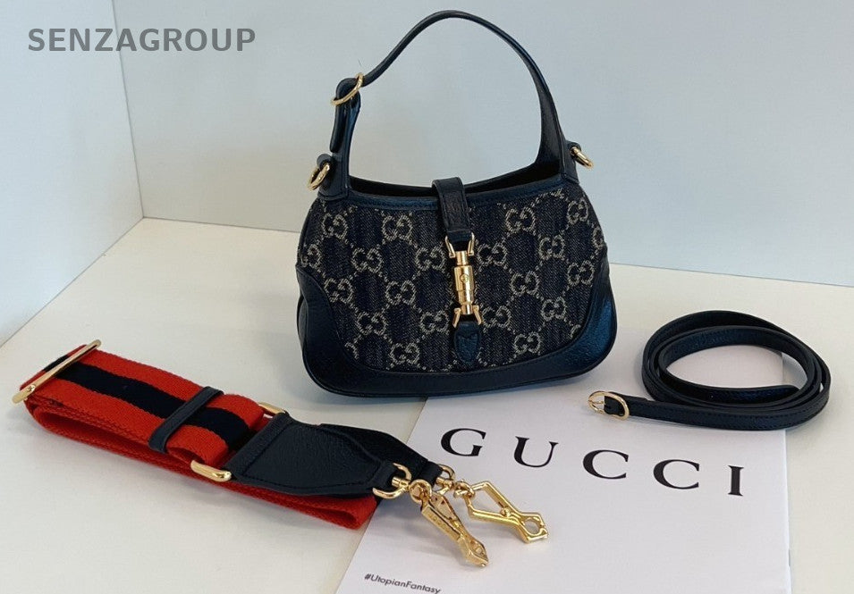 Gucci Jackie 1961  Denim Mini Shoulder Crossbody Bag Black Women