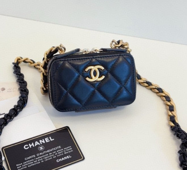 Chanel Camera Case Mini Chain Crossbody Black Gold Used Women Classic