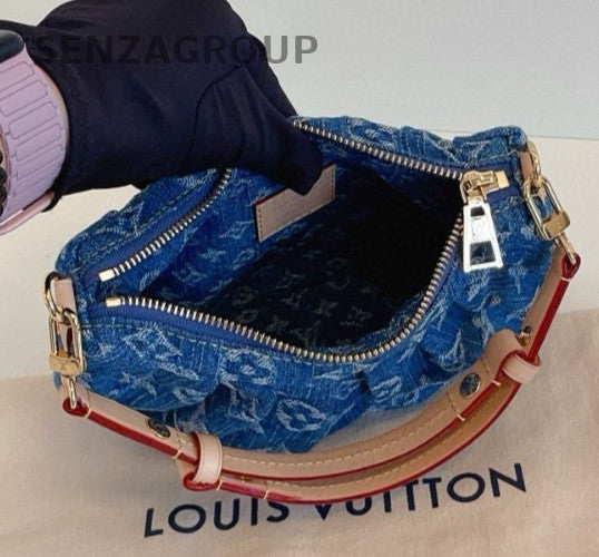 Louis Vuitton Valley Monogram Hobo Shoulder Bag Blue Gold Women Classic