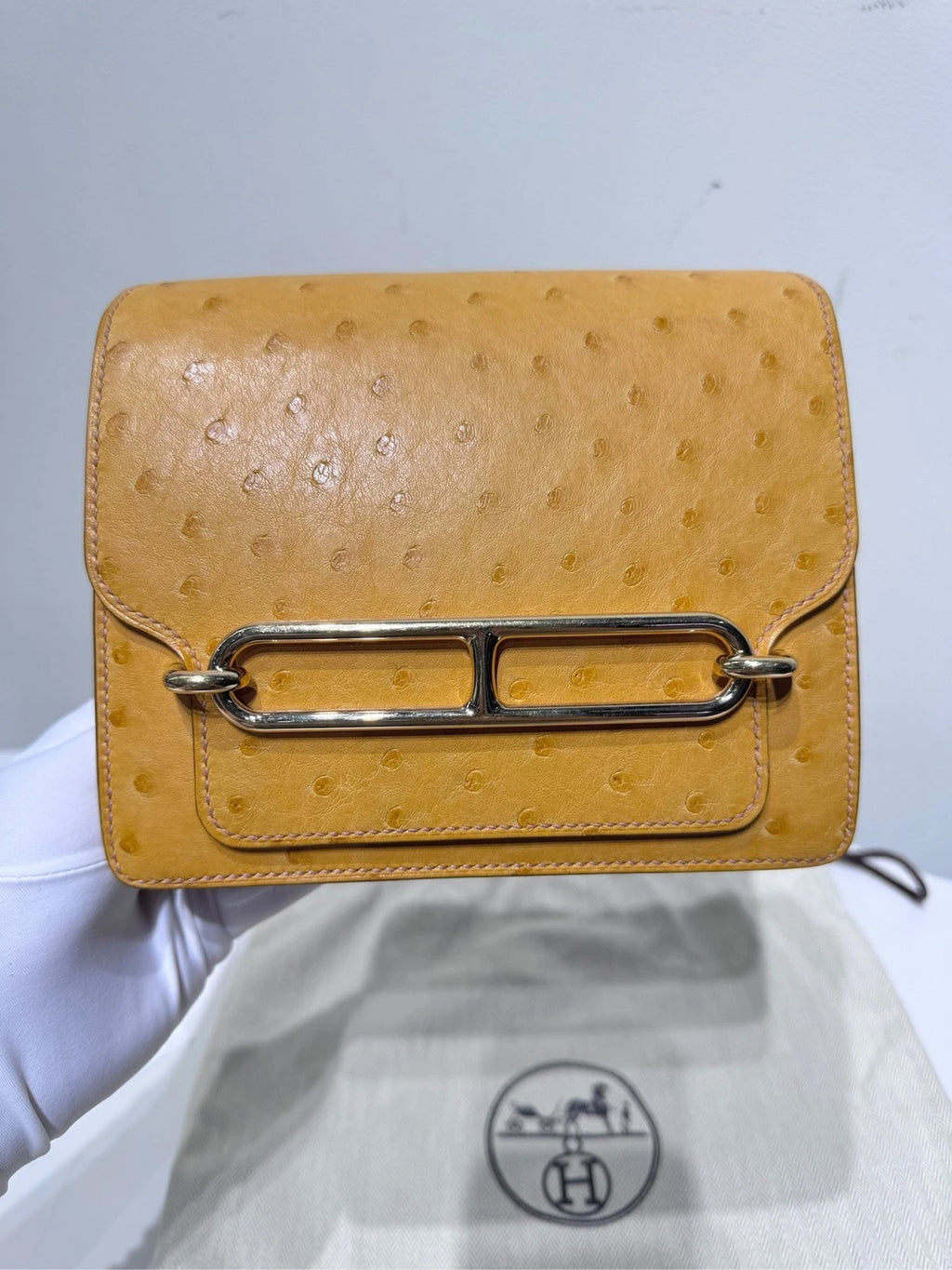 Hermes Roulis 19 Ostrich Leather Yellow Shoulder Bag for Women