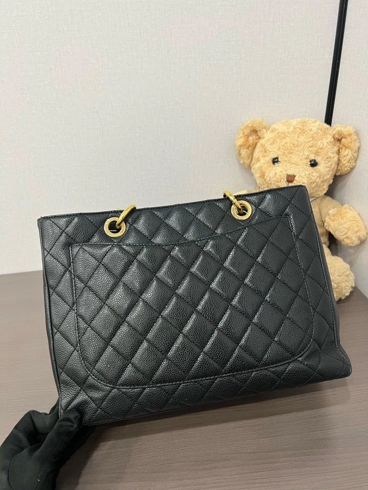Chanel Black Gold Leather GST Shoulder Bag For Women