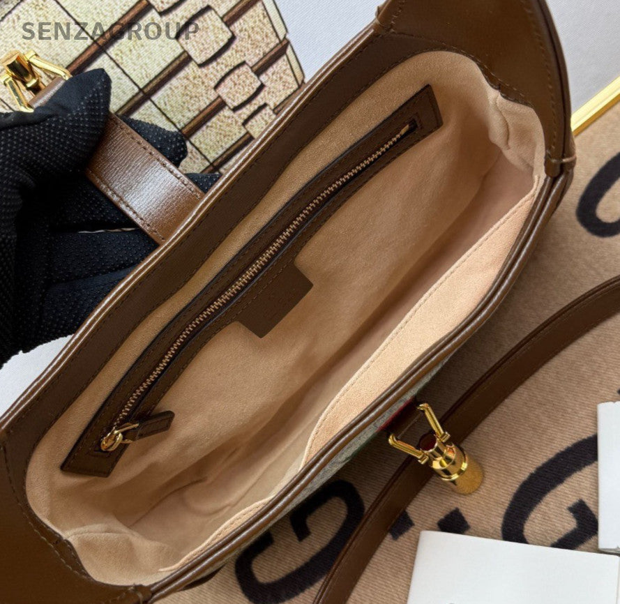 Gucci Jackie1961 PM Canvas Ophidia Handbag Shoulder Bag Brown Women Classic