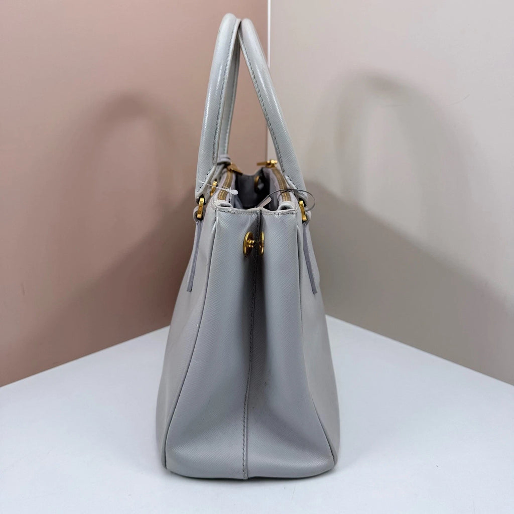 Prada Galleria 2Way Top Handle Bag Crossbody Gray Gold Used Women Classic