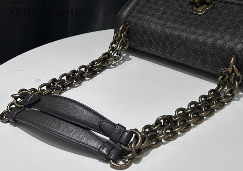 Bottega Veneta Roma Chain Shoulder Bag Crossbody Gray Gold Used Women Classic