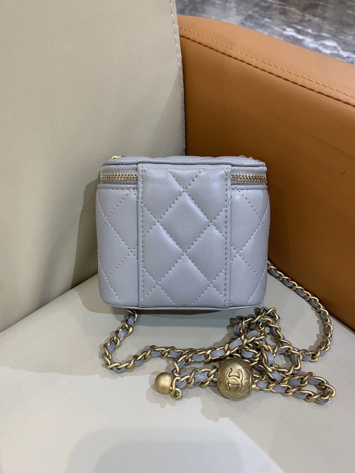 CHANEL Light Gray Gold Ball Box Shoulder Bag For Women