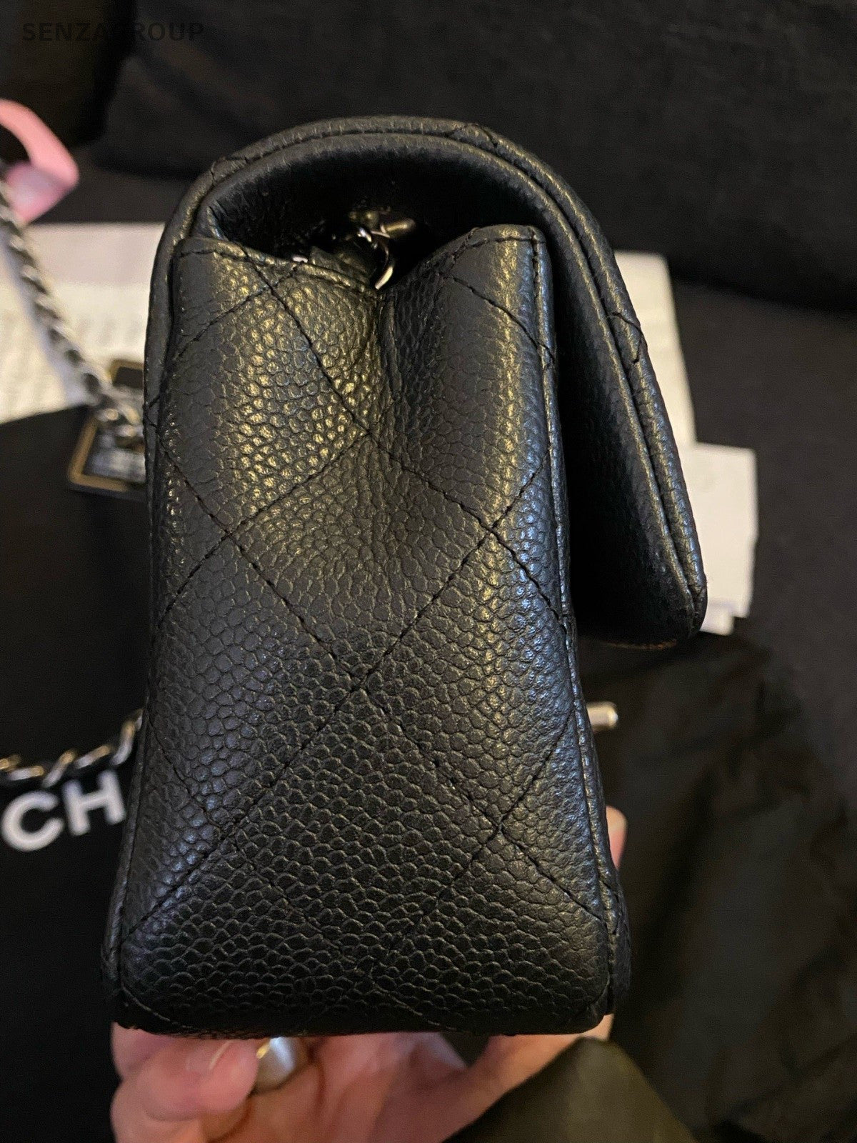 Chanel Classic Flap Mini Chain Shoulder Bag Black Silver Diamond Women Fashion