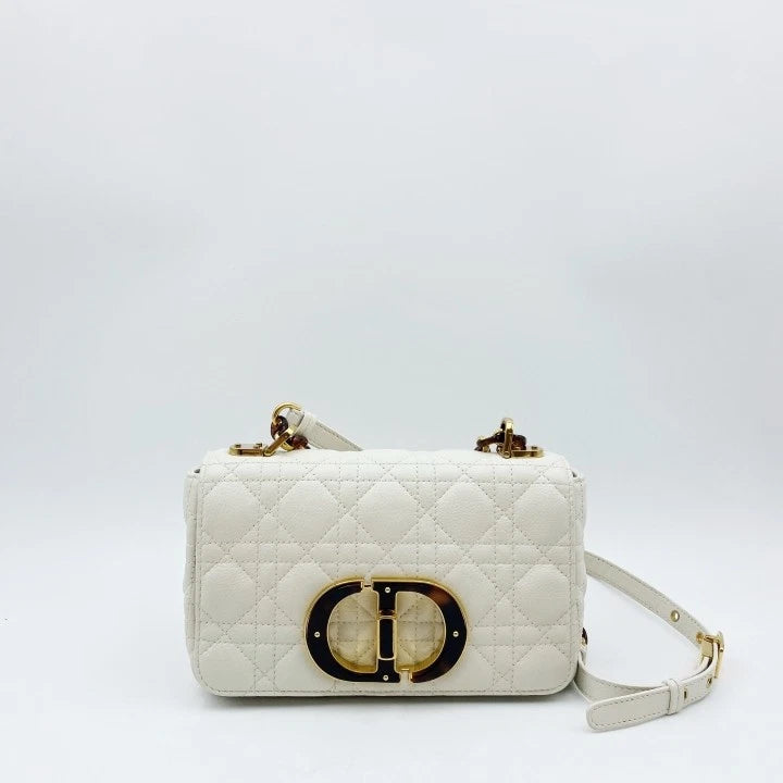 Authentic Dior Caro White Calfskin Shoulder Bag For Women