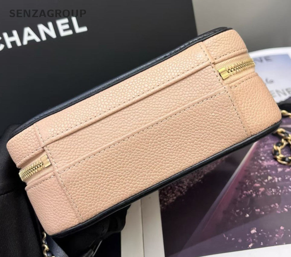 Chanel Vanity Case PM Calfskin Chain Shoulder Bag Crossbody Beige Black Women