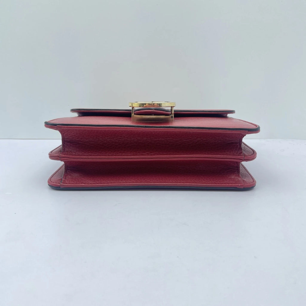 Gucci Red Grained Leather Small Accordion Chain Crossbody Bag For Women
