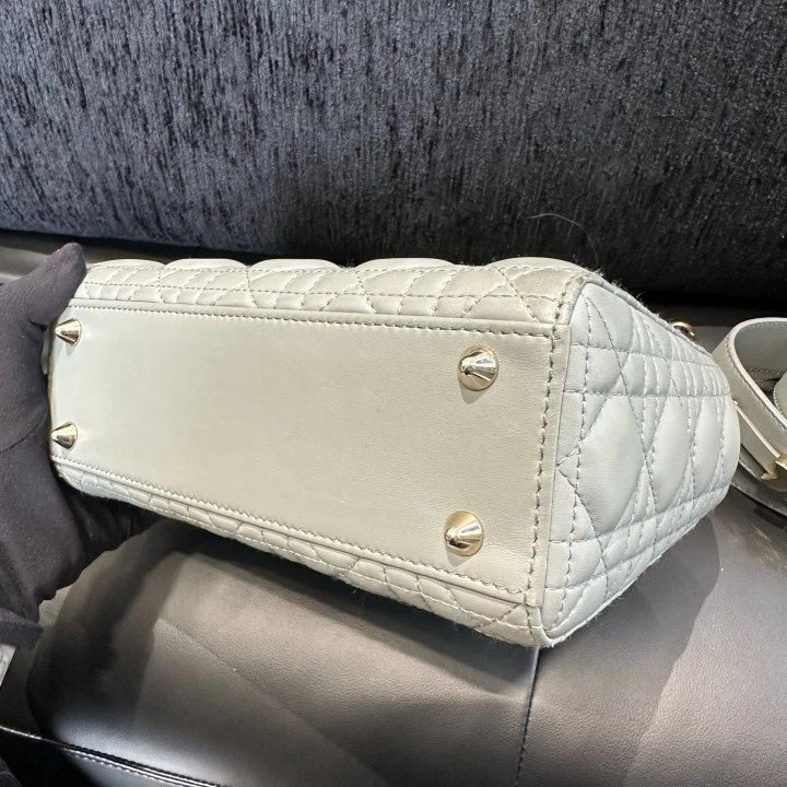 Dior Lady Dior Gold Gray Crossbody Top Handle Excellent