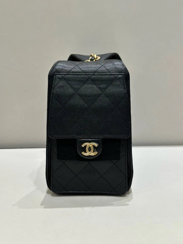 CHANEL 25bag Small Black Gold Tote Shoulder Bag For Women