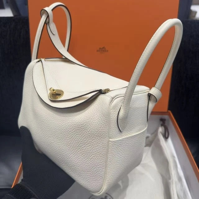 Hermes Lindy26 Top Handle Bag Shoulder Bag White Gold Women Fashion Classic D