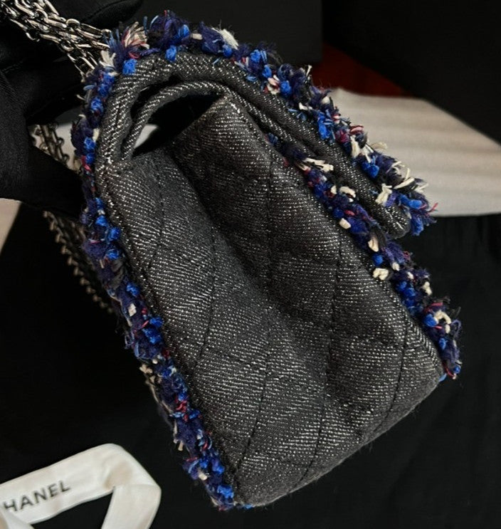 Chanel 2.55 Chain Crossbody Shoulder Bag Blue Black Silver Women Diamond Classic