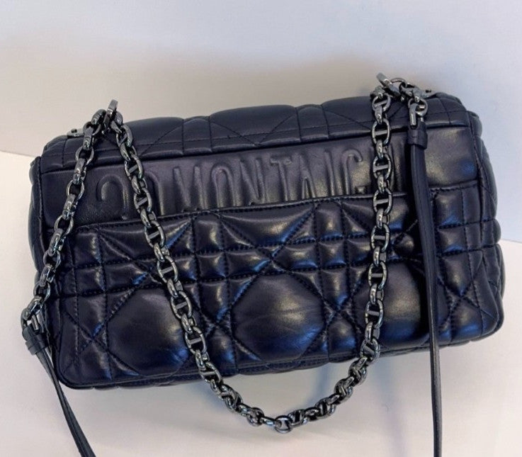 Christian Dior Caro MM Chain Shoulder Bag Crossbody Black Silver Women Classic