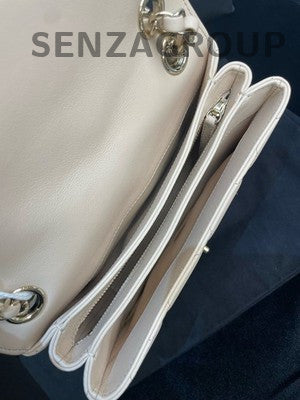 Chanel Classic Flap Bag Beige Gold Hardware Chain Shoulder Crossbody