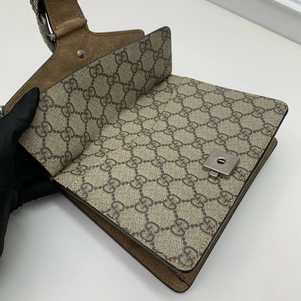 Gucci Dionysus Canvas Suede Chain Shoulder Crossbody Brown Silver Women Classic