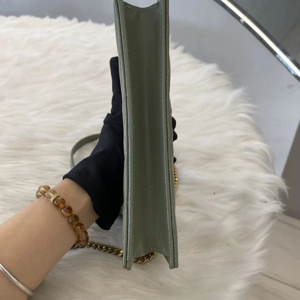 Saint Laurent Envelope Chain Shoulder Bag Small Green Gold Classic Women
