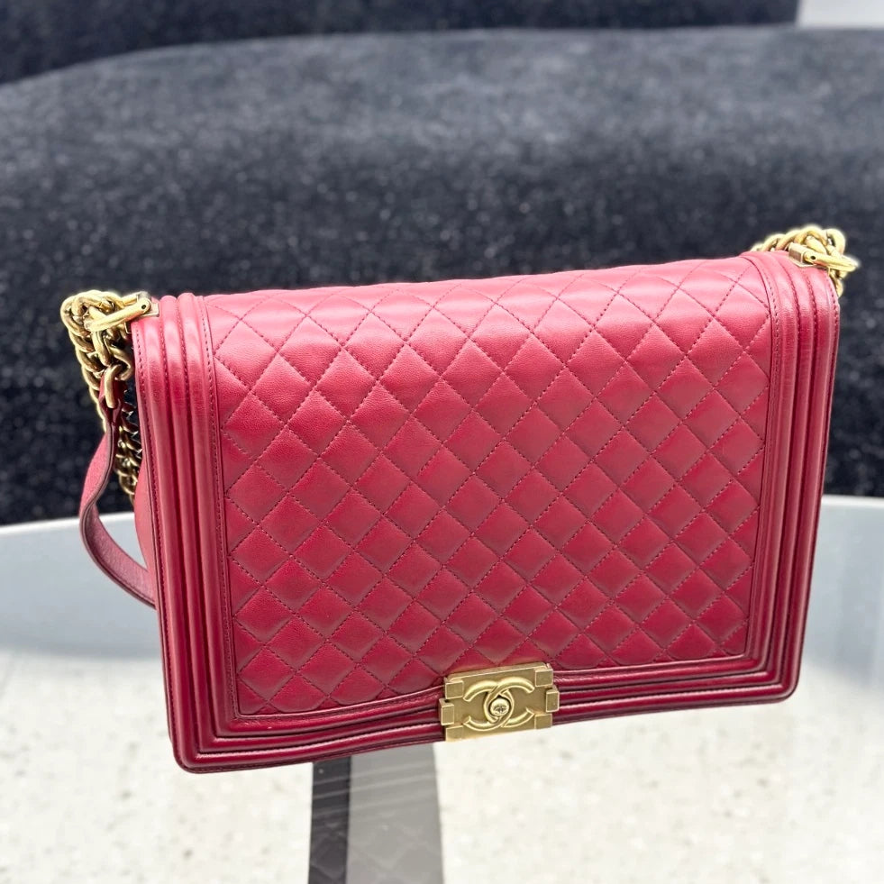 Chanel Leboy Lambskin Chain Shoulder Crossbody Bag Red Gold Hardware Women S