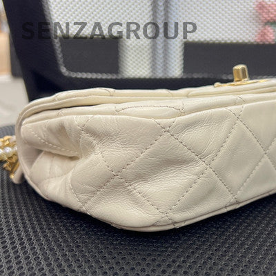 Chanel Classic Flap Mini Square Bag White Gold Chain Shoulder Crossbody