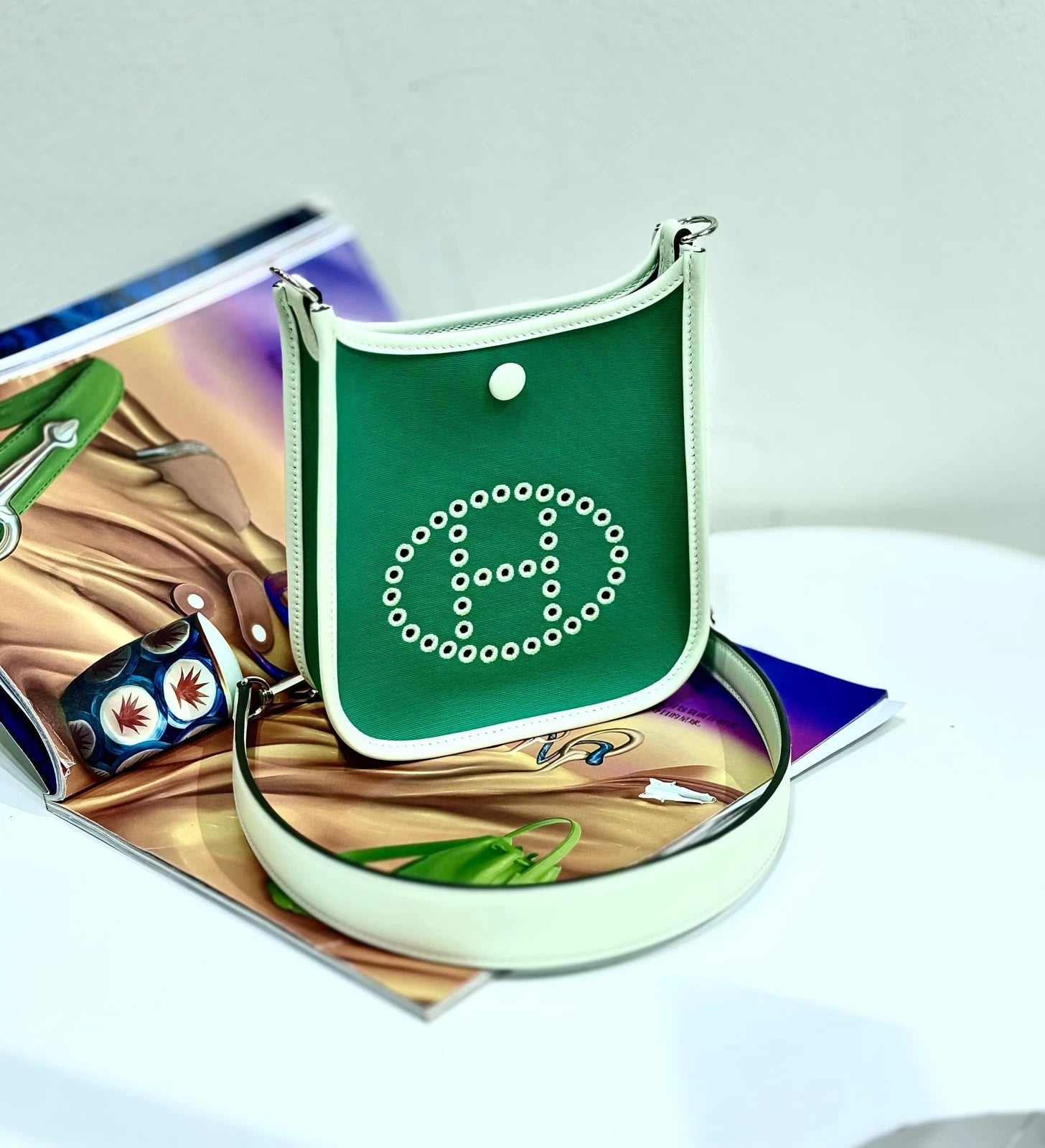 Hermes Mini Evelyne Green Leather Shoulder Bag For Women