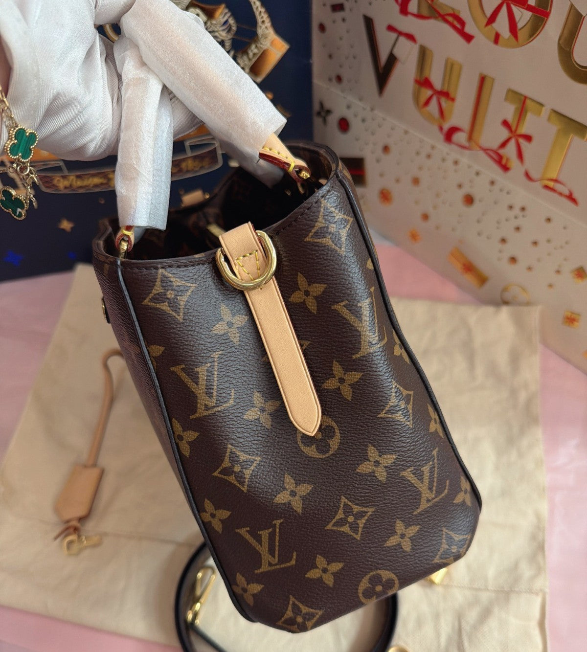 Louis Vuitton Montaigne BB Monogram Top Handle Crossbody Brown Women Classic