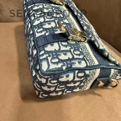 Dior Camp Oblique 2Way Shoulder Crossbody Bag Blue Gold Women