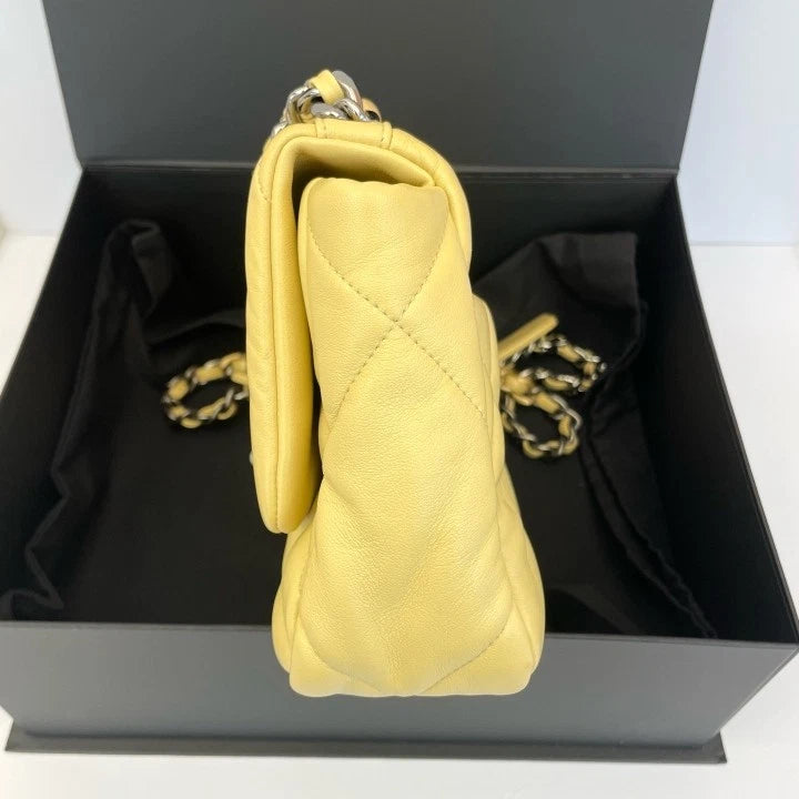 Authentic CHANEL 19Bag Yellow Lambskin Shoulder Bag Women