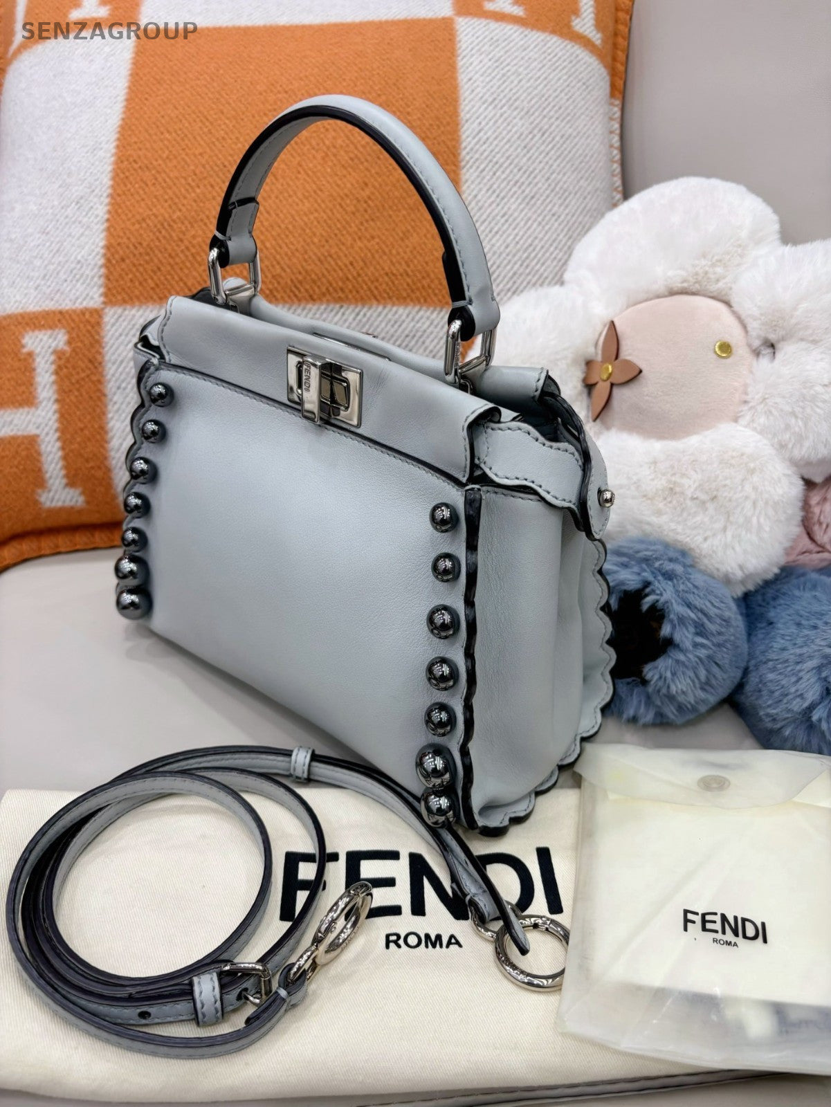 FENDI Peekaboo PM Top Handle 2way Shoulder Handbag Light gray Women Classic