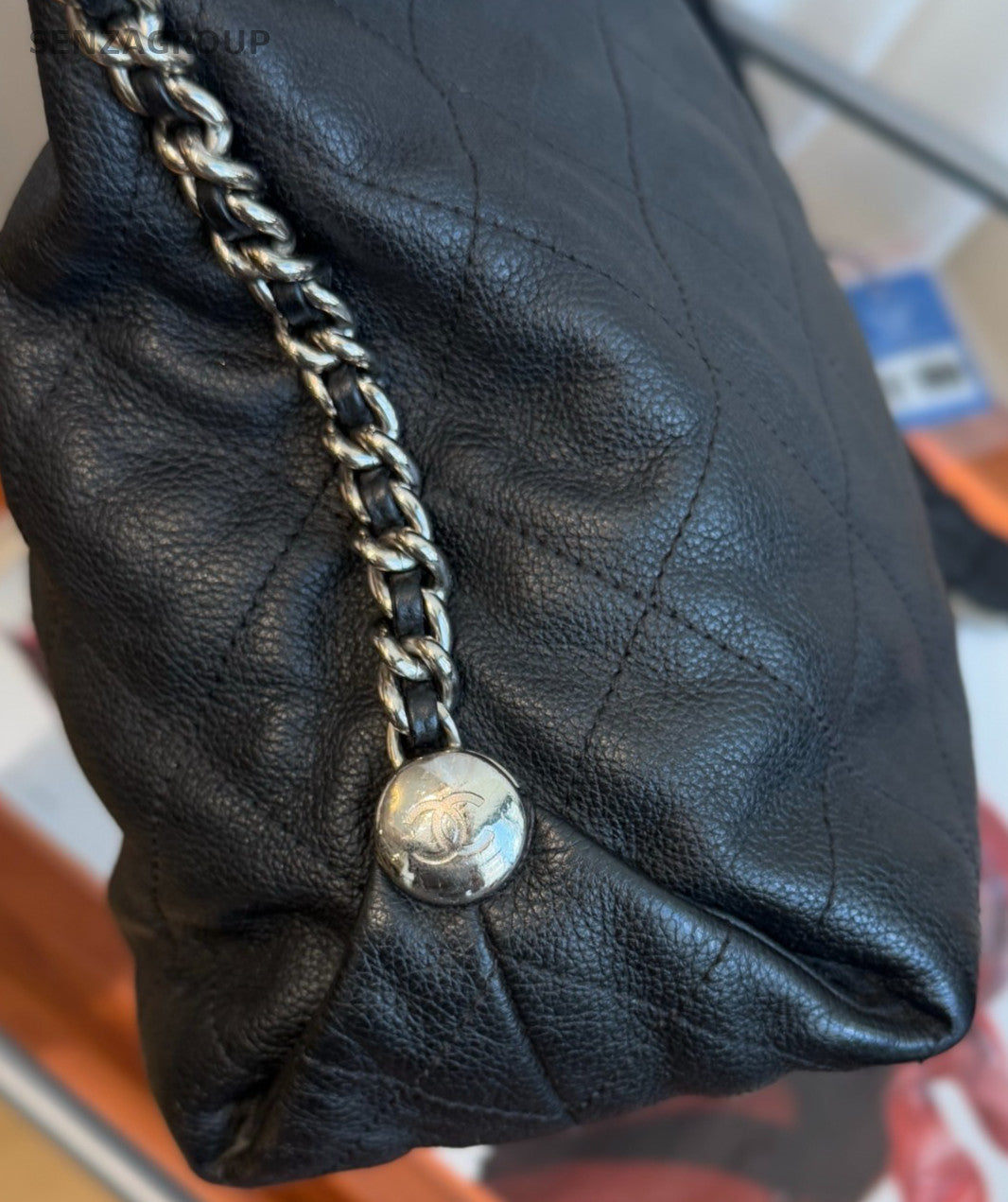 Chanel Hobo PM Shoulder Bag Black Silver Women Classic Diamond Pattern