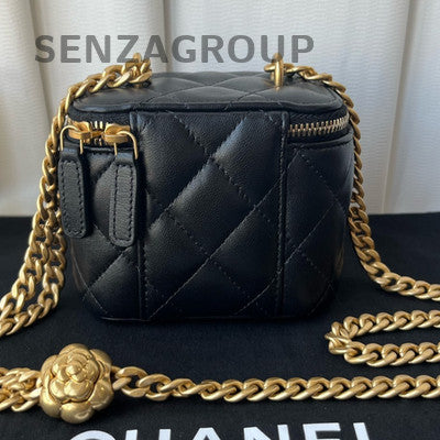Chanel Black Gold Camellia Cosmetic Box Chain Shoulder Bag for Women