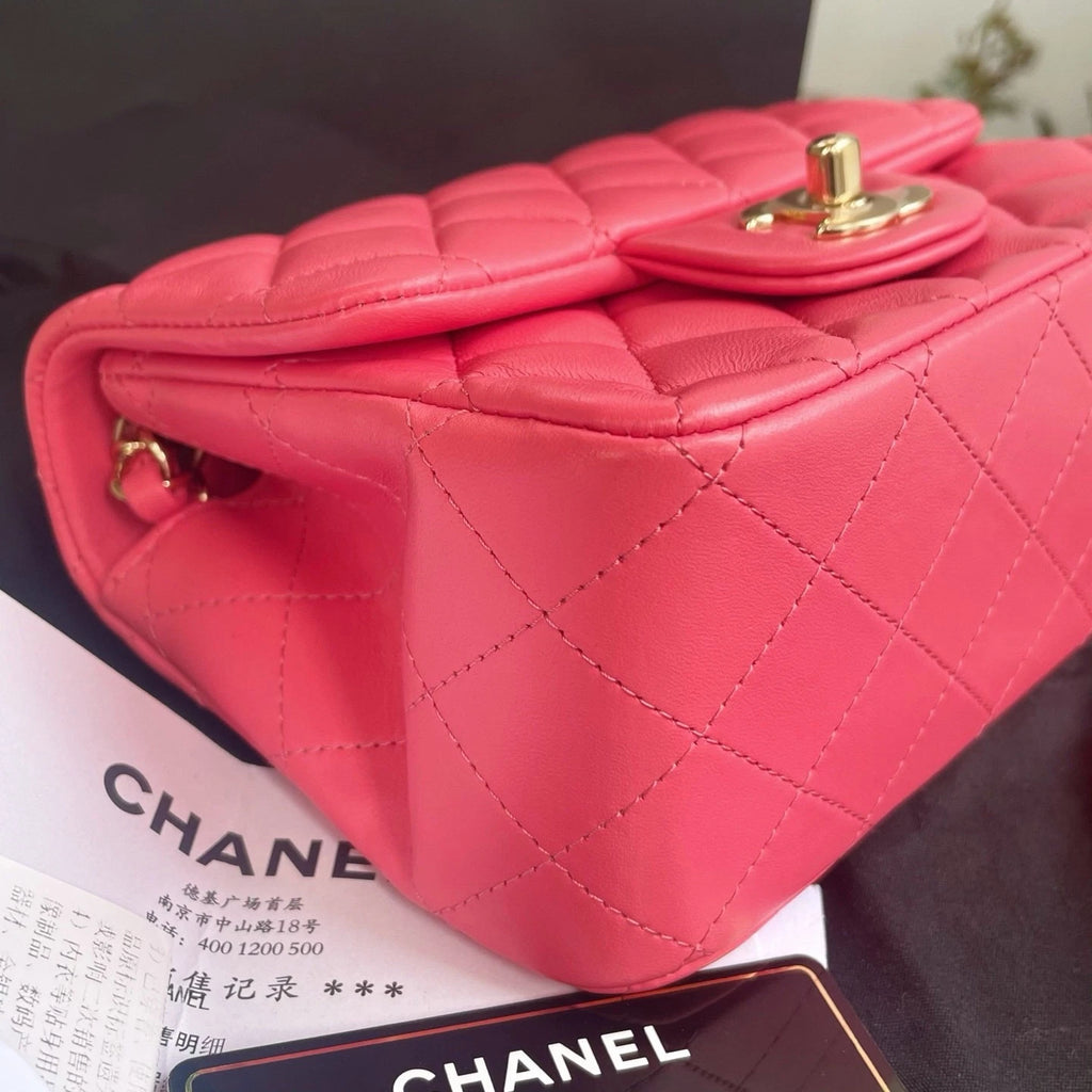 Chanel Classic Flap Lambskin Chain Shoulder Crossbody Pink Gold Diamond Women