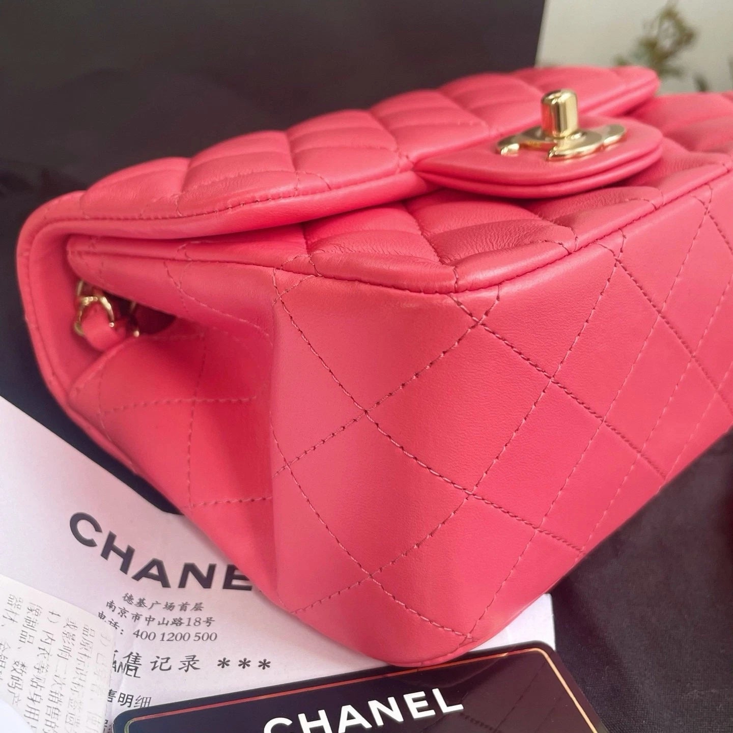 Chanel Classic Flap Lambskin Chain Shoulder Crossbody Pink Gold Diamond Women
