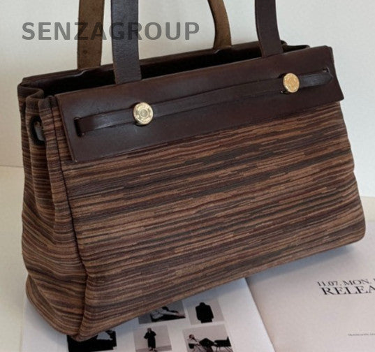 Hermes Herbag Lambskin Shoulder Bag Silver Brown Used Women Classic Fashion