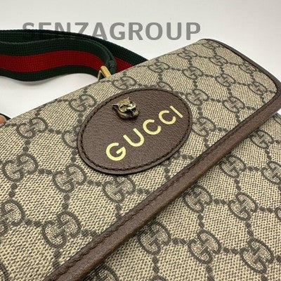 Gucci GG Supreme Messenger Crossbody Waist Bag Brown Gold Buckle Women