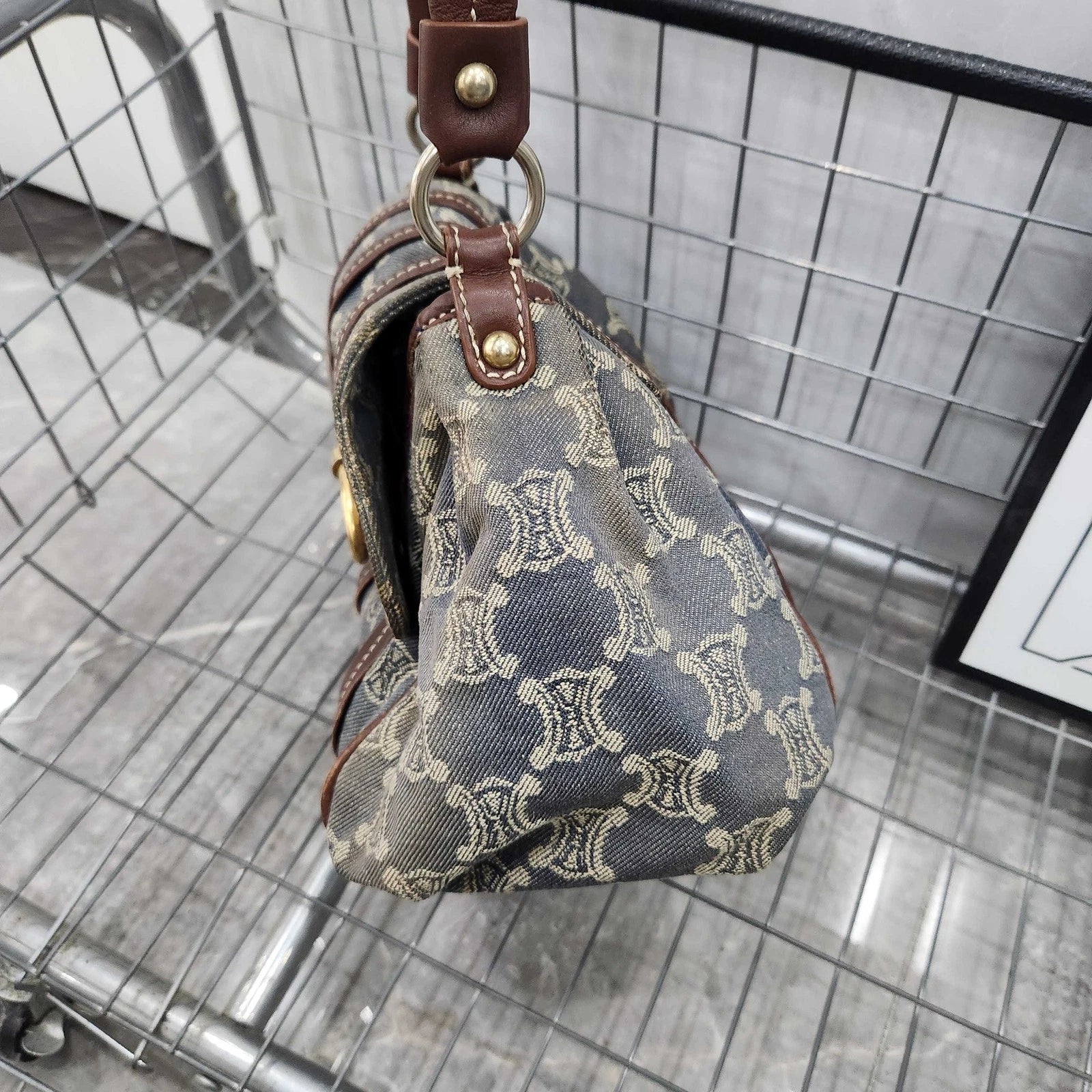 Celine Vintage Denim Triomphe Shoulder Handbag For Women
