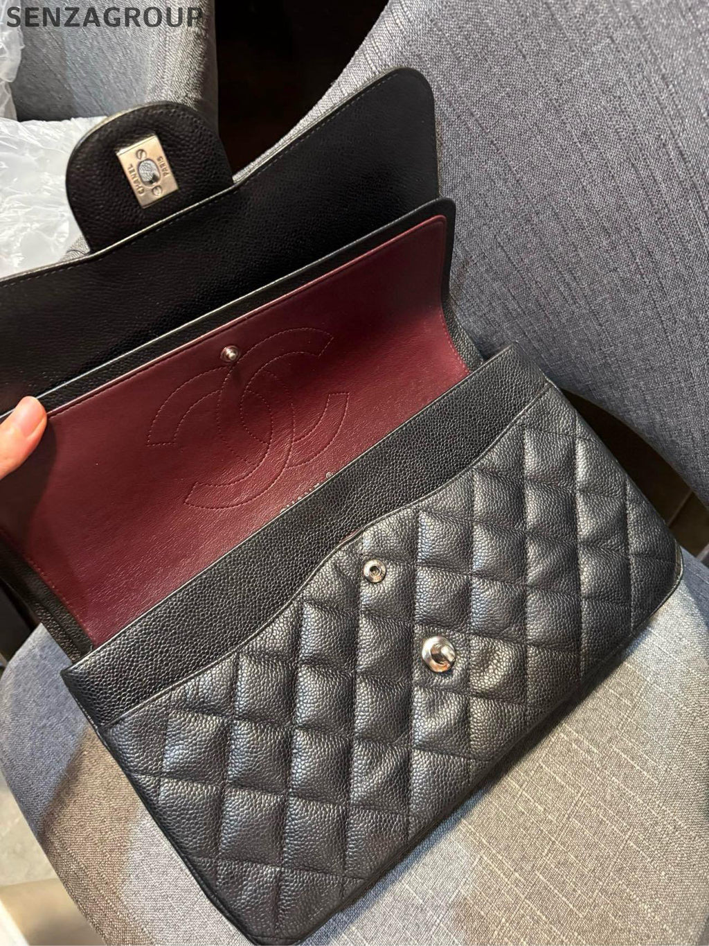 Chanel Black Silver Calfskin Jumbo Classic Flap Bag Chain Shoulder Bag