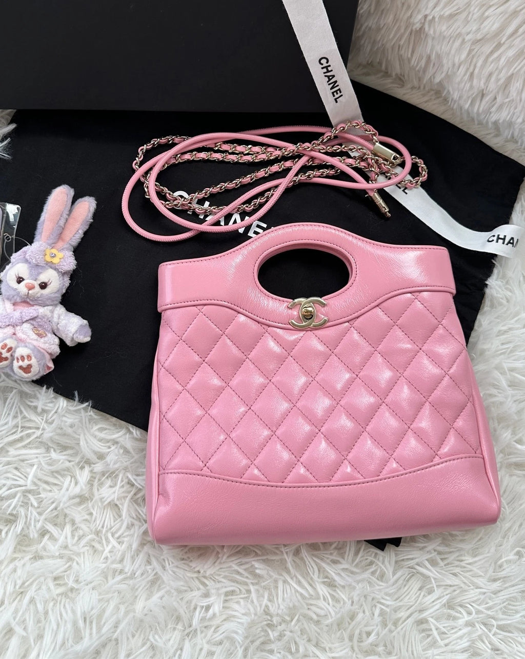 CHANEL 31Bag Mini Sakura Pink Detachable Chain Handbag Crossbody Women