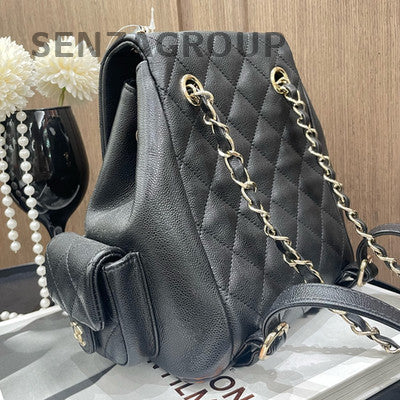 Chanel Quilted Chain Backpack Black Gold Hardware Classic Women's Bag