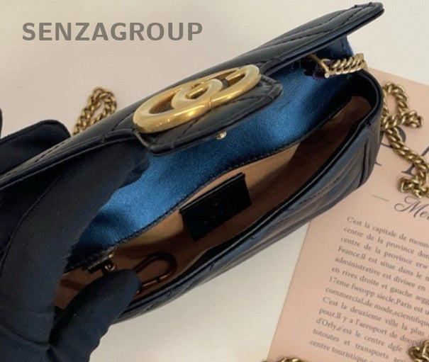 Gucci Marmont Super Mini Chain Shoulder Bag Crossbody Black Gold Women Classic