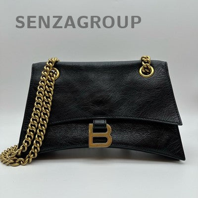 Balenciaga Hourglass Classic Calfskin Chain Crossbody Shoulder Bag Black Gold